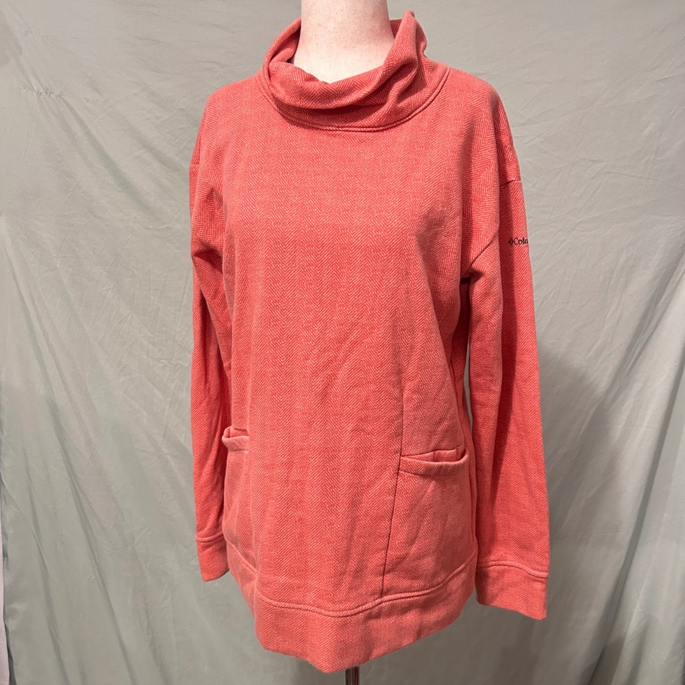 Columbia Womens Coral Pink Herringbone Cowl Neck Pullover Sweatshirt XL6812 M